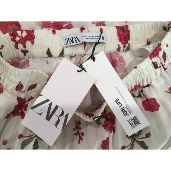 NWT! ZARA Palazzo Pajama Style Paisley Pull On Pants Cream Red - Size XS - Picture 6 of 6